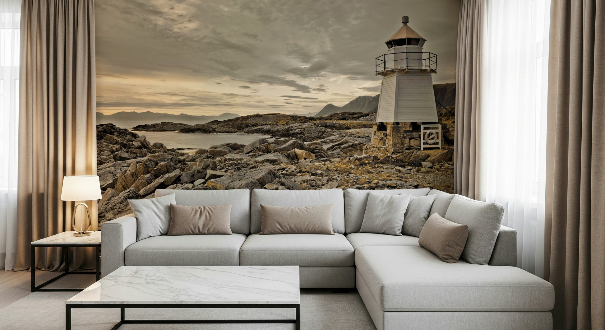 Nordic landscape style Guardian of the Coast Wall Mural living room.