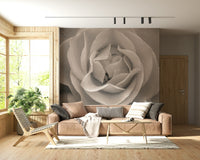 Classic Sepia Rose Wall Mural design with fresh rainwater bead details.