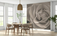 Large scale Sepia Rose wallpaper mural with tactile visual texture of petals.