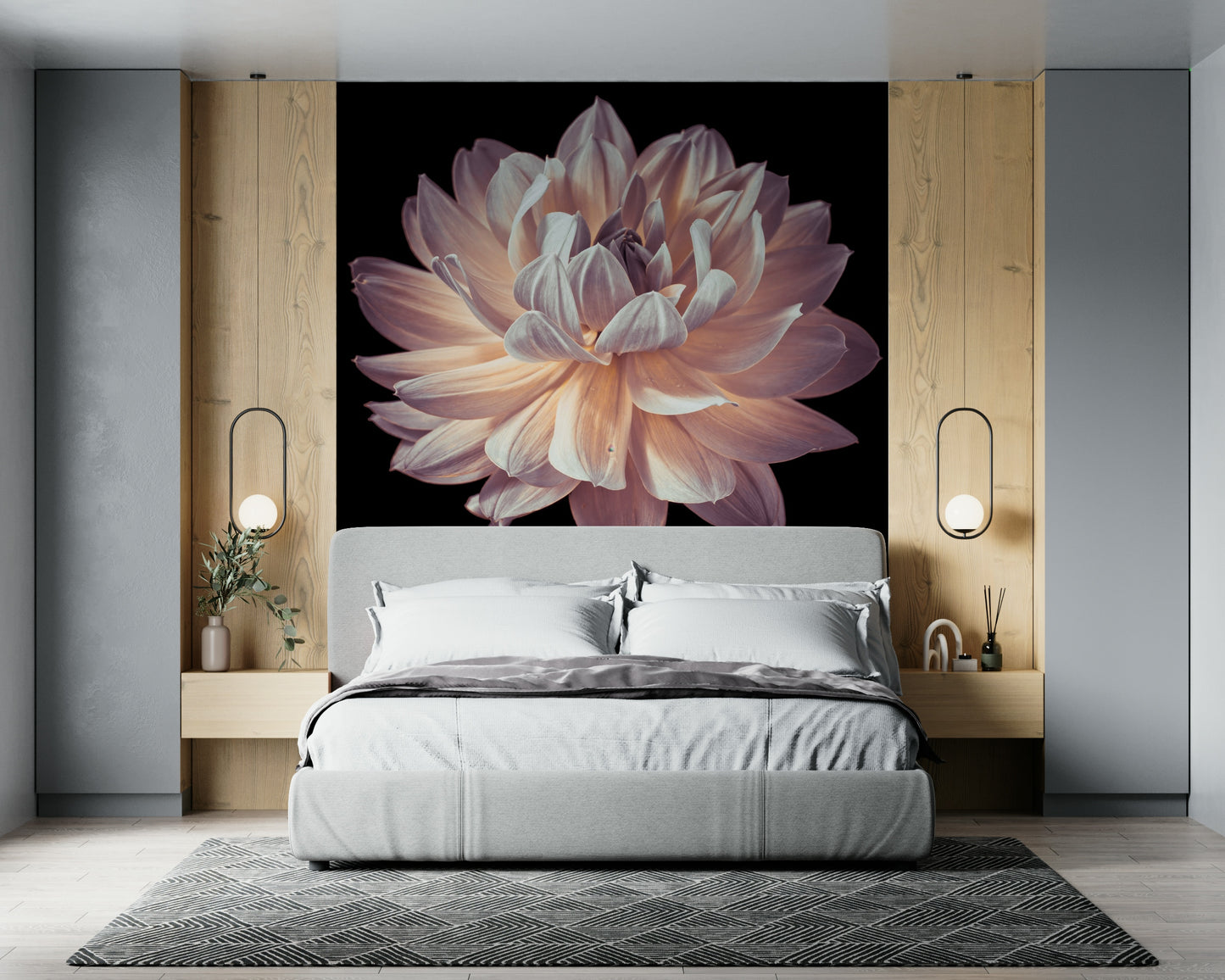 Macro photography flower design Blooming Dahlia Wall Mural high contrast.