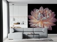Moody floral aesthetic featured in Blooming Dahlia wallpaper mural bedroom.