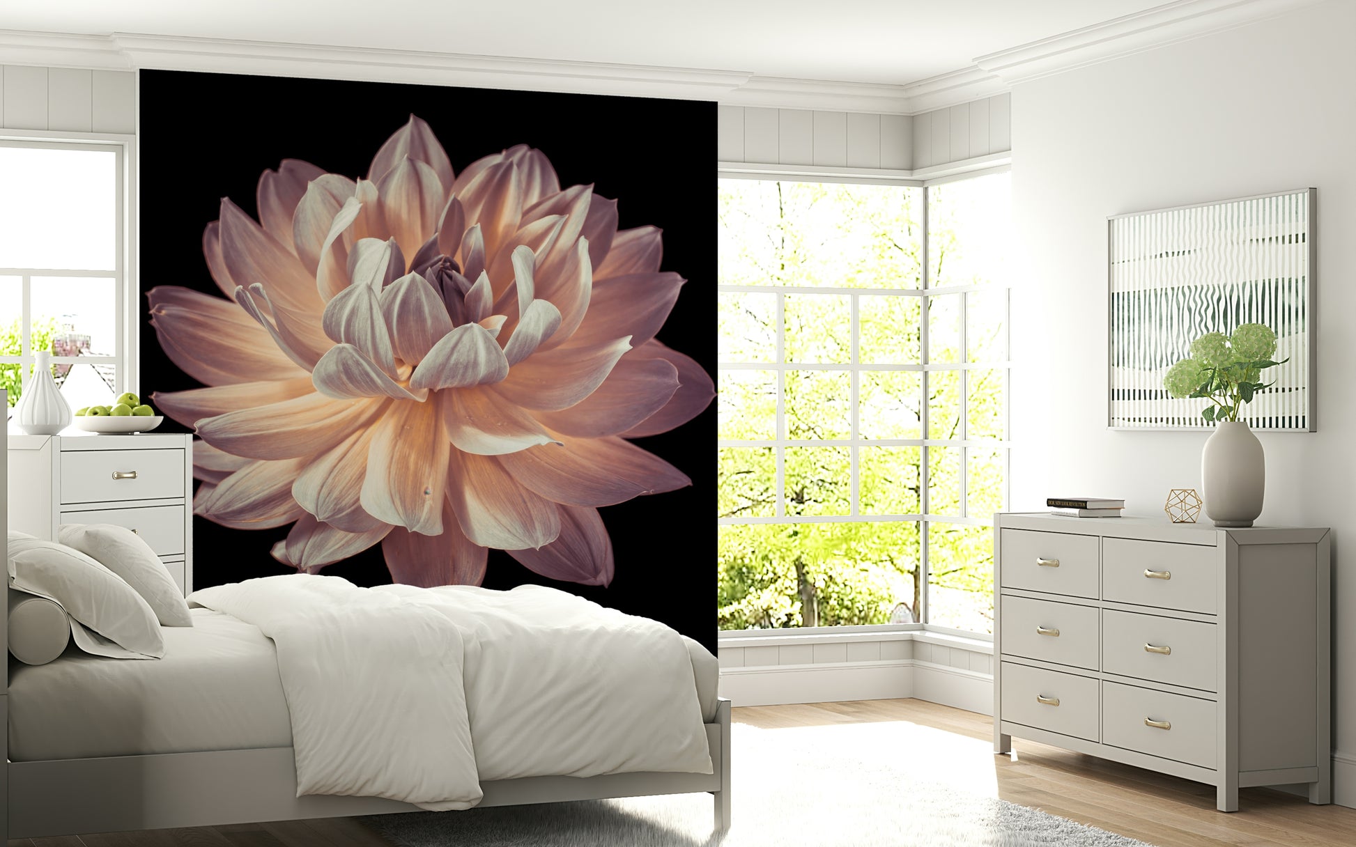 Gentle light hitting petals on Blooming Dahlia Wall Mural peel stick.