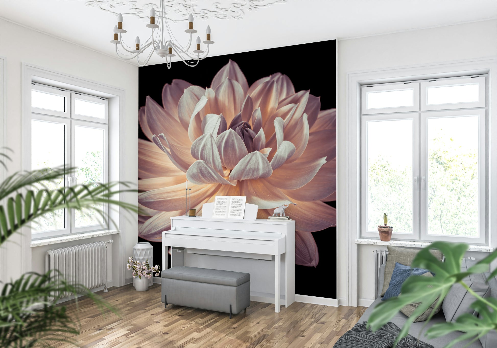 Artistic floral isolation on Blooming Dahlia Wall Mural modern graphic.