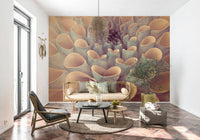 Creamy white tubular shapes in Dahlia Petals wallpaper mural botanical print.