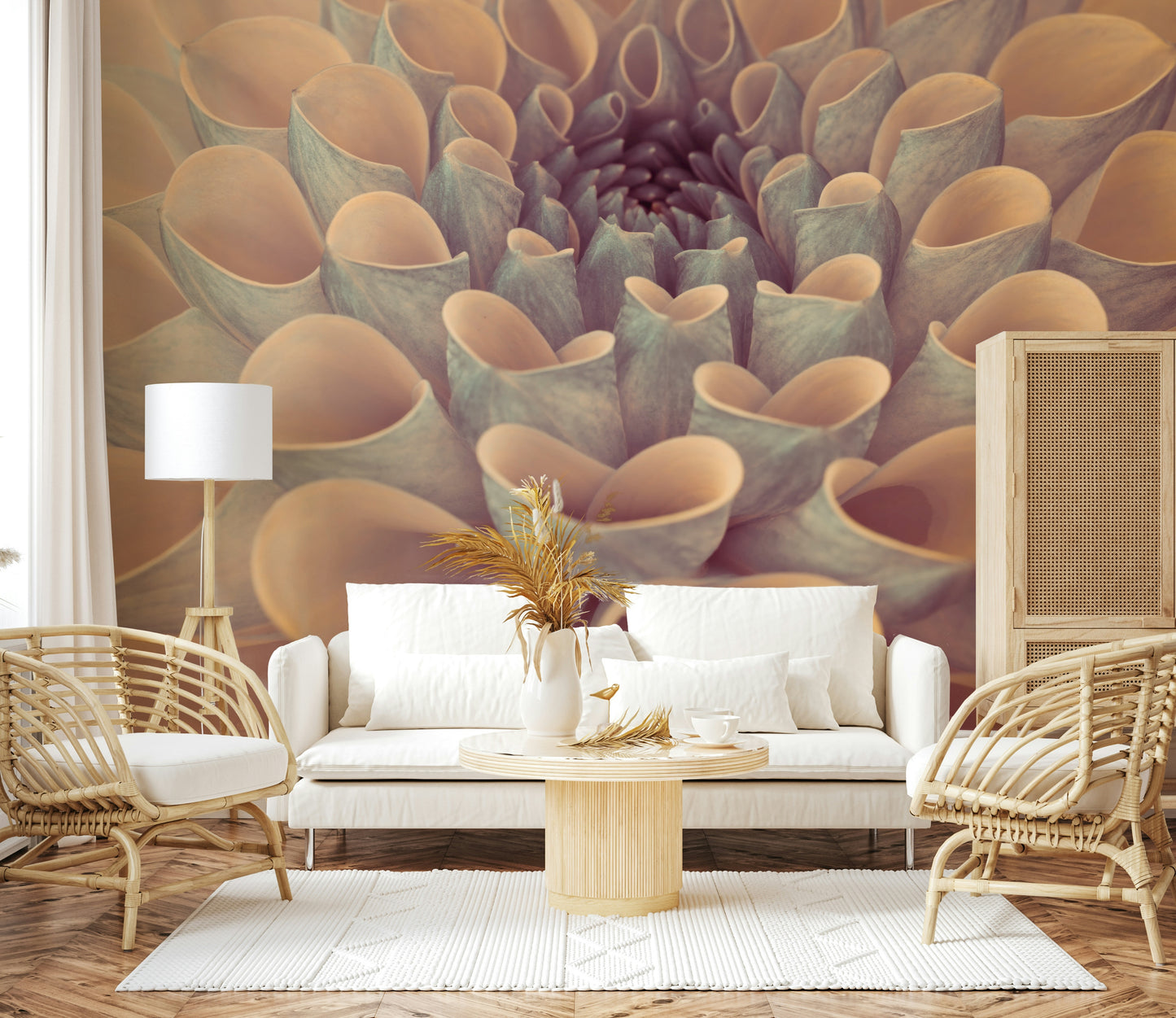 Soft focus petal layers on Dahlia Petals wallpaper mural elegant covering.