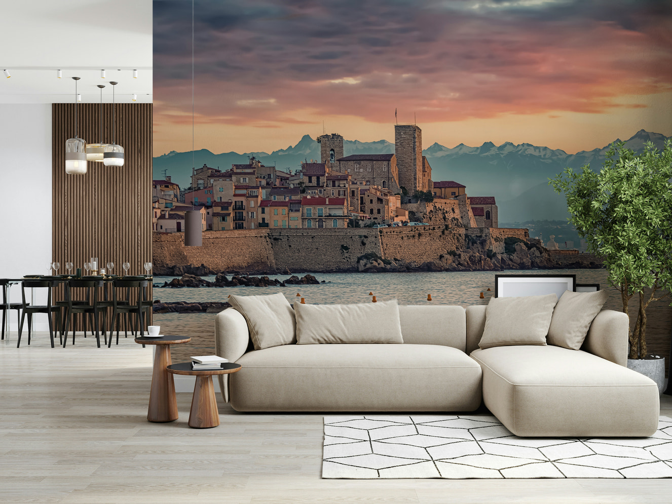 Pastel sunset clouds over fortress on Dusk at Antibes Wall Mural scenery.