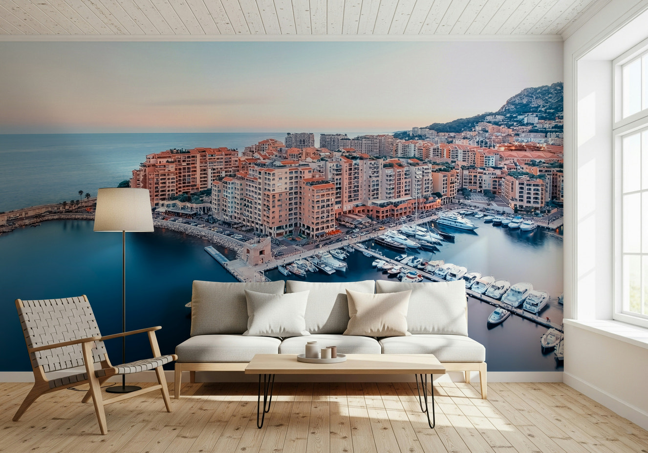 Aerial port cityscape Monaco Marina View scenic wall mural.