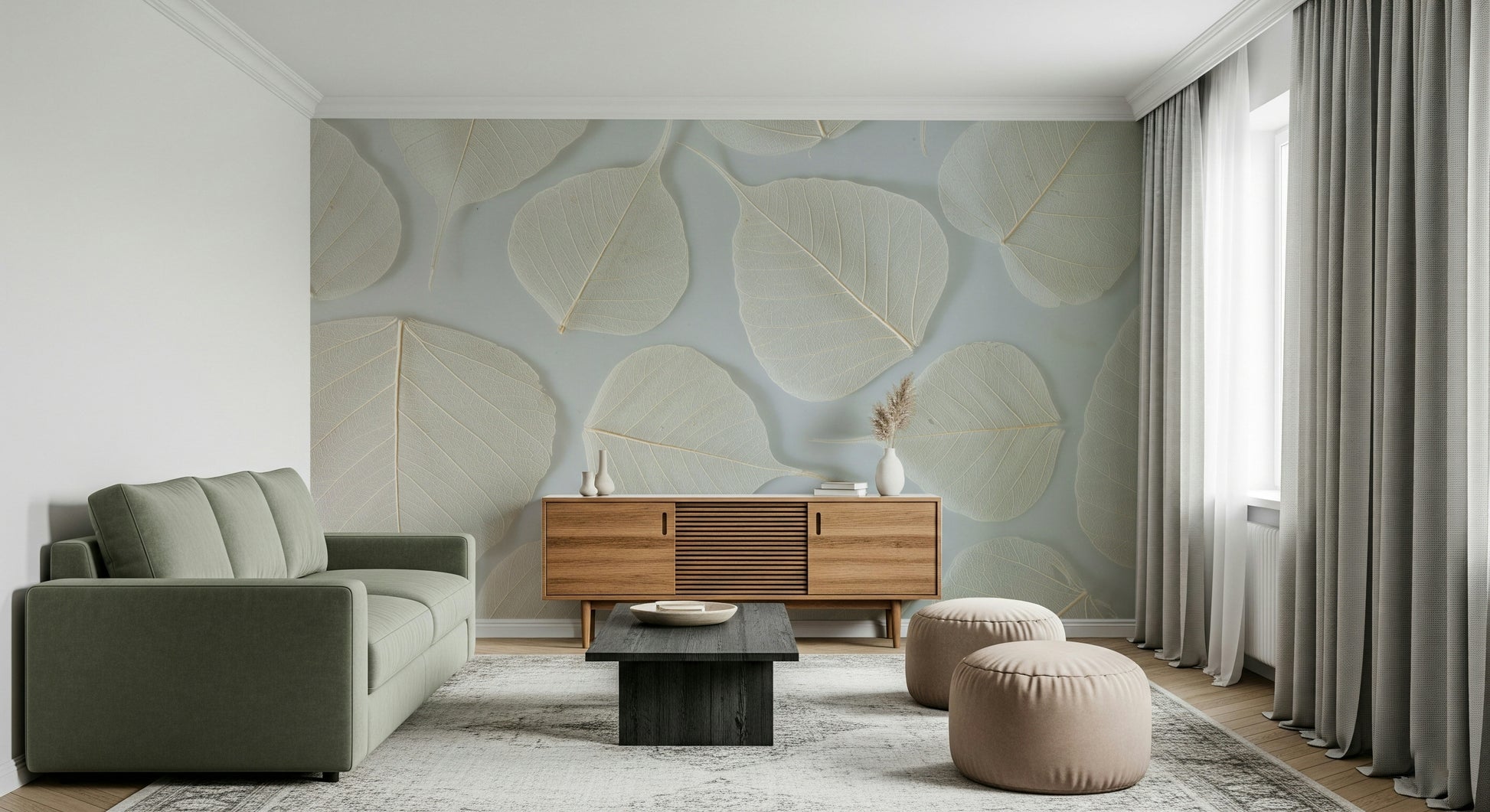 Elegant leaf shapes Fragile Elegance Wall Mural, striking minimalist mural.