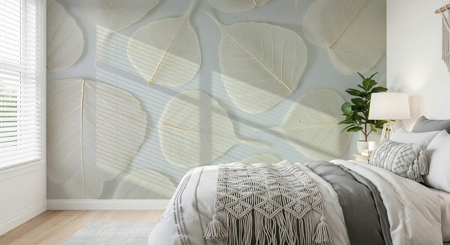 Delicate leaf background Fragile Elegance Wall Mural wallcovering design.