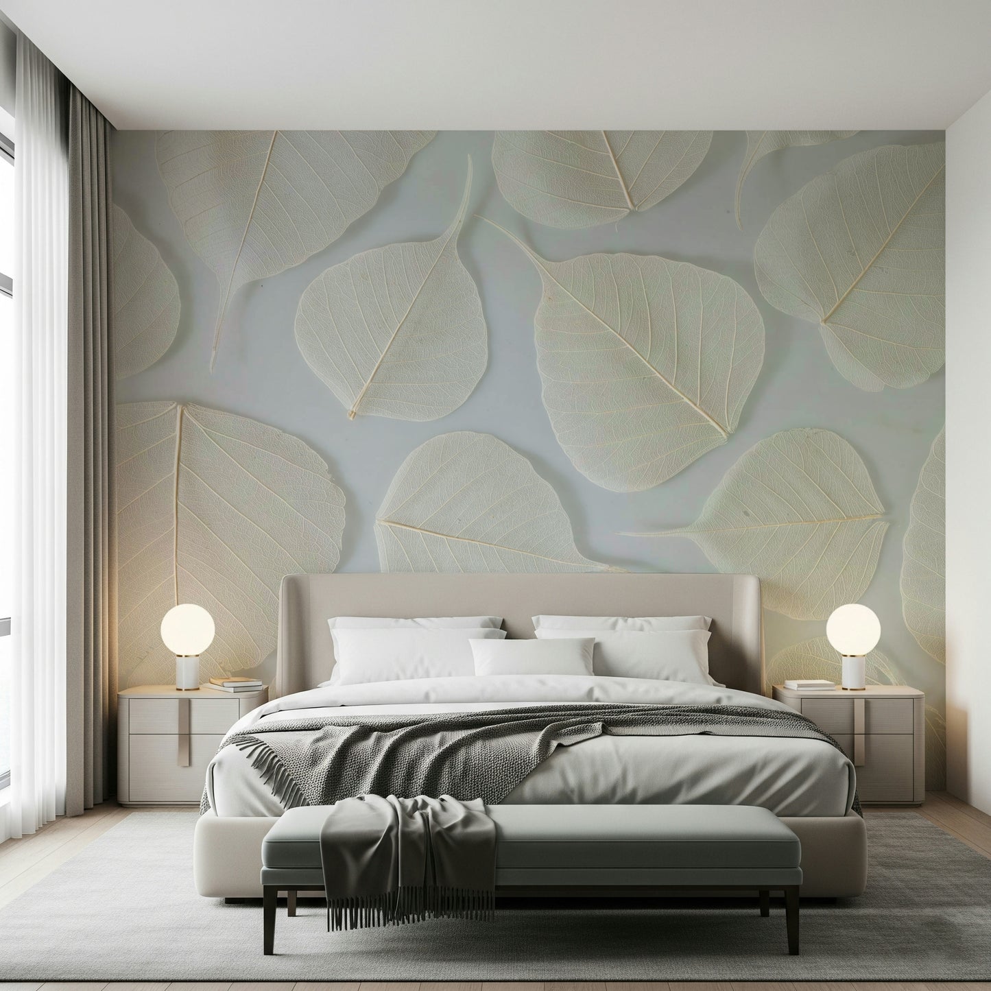 Subtle leaf artwork Fragile Elegance wallpaper for walls.