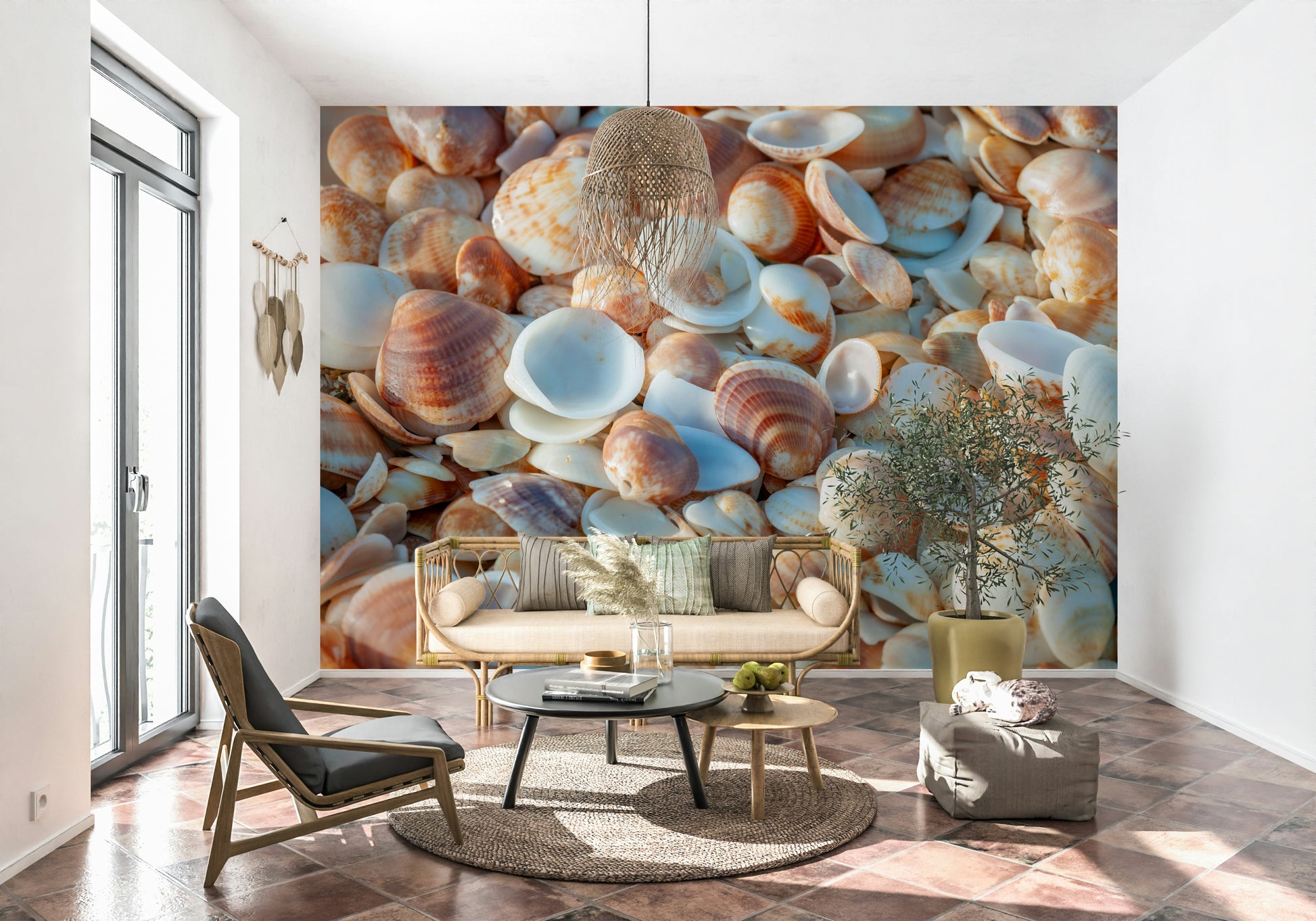 Close-up Coastal Shellscape Wall Mural, beautiful beach shells.