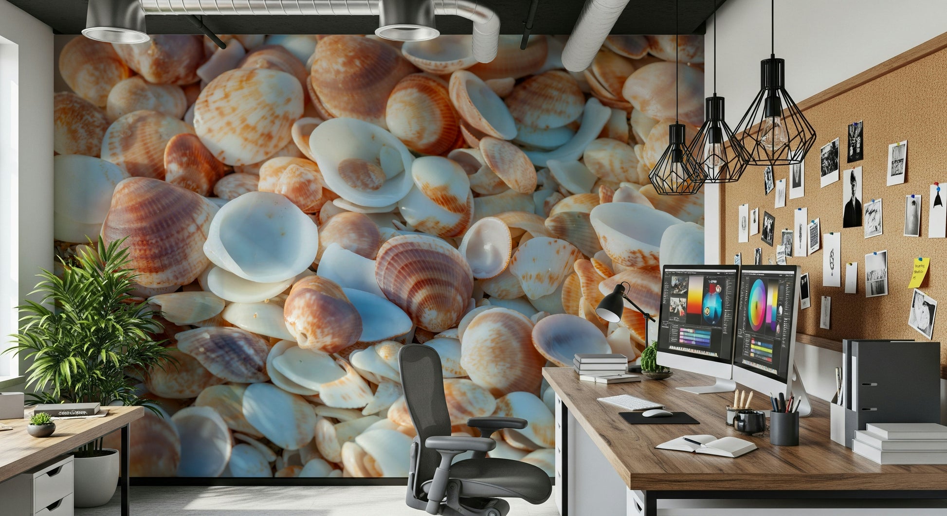 Seashore beach finds Coastal Shellscape Wall Mural, unique wallpaper for walls.