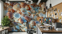 Seashore beach finds Coastal Shellscape Wall Mural, unique wallpaper for walls.