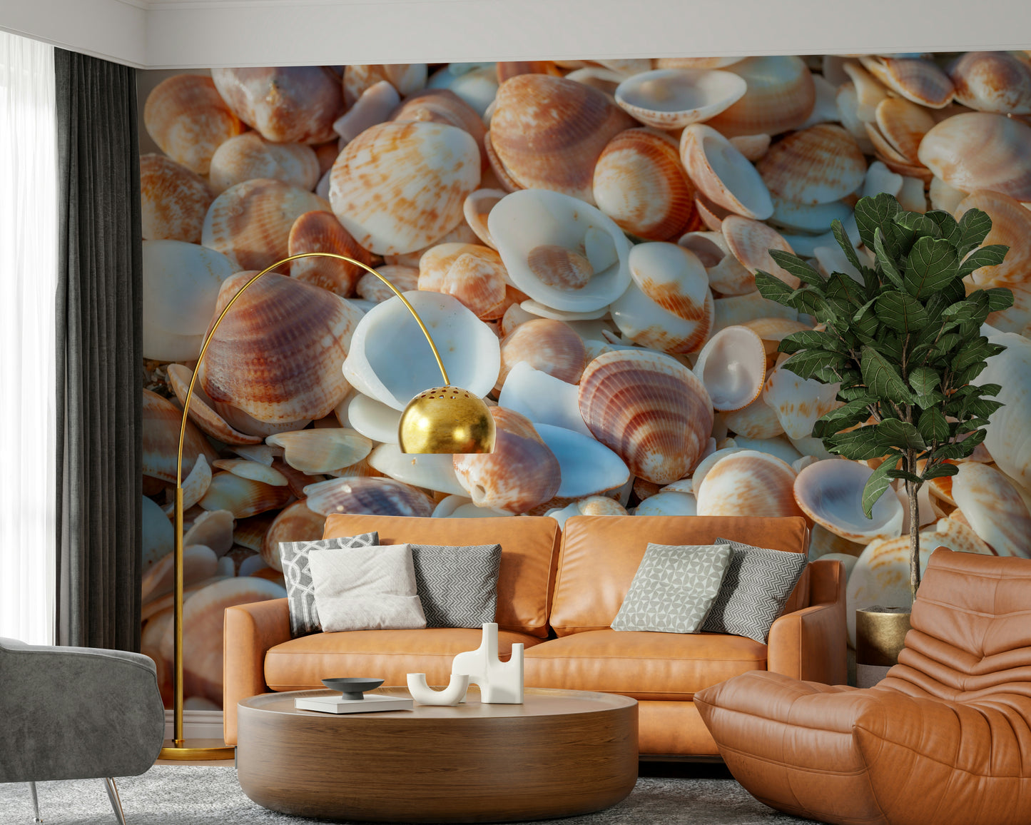 Natural seashell pattern, unique marine life, elegant wallpaper decor.