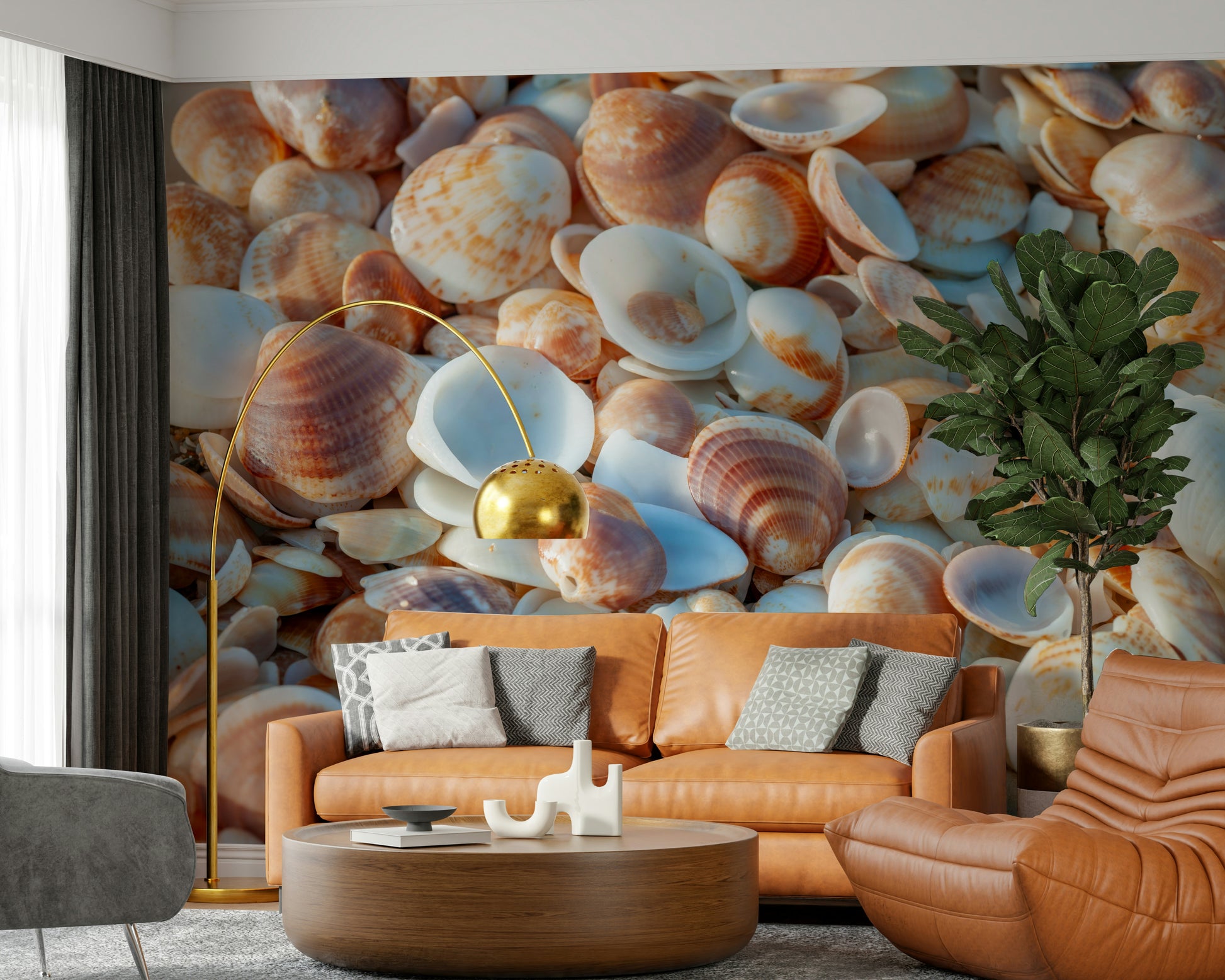 Natural seashell pattern, unique marine life, elegant wallpaper decor.