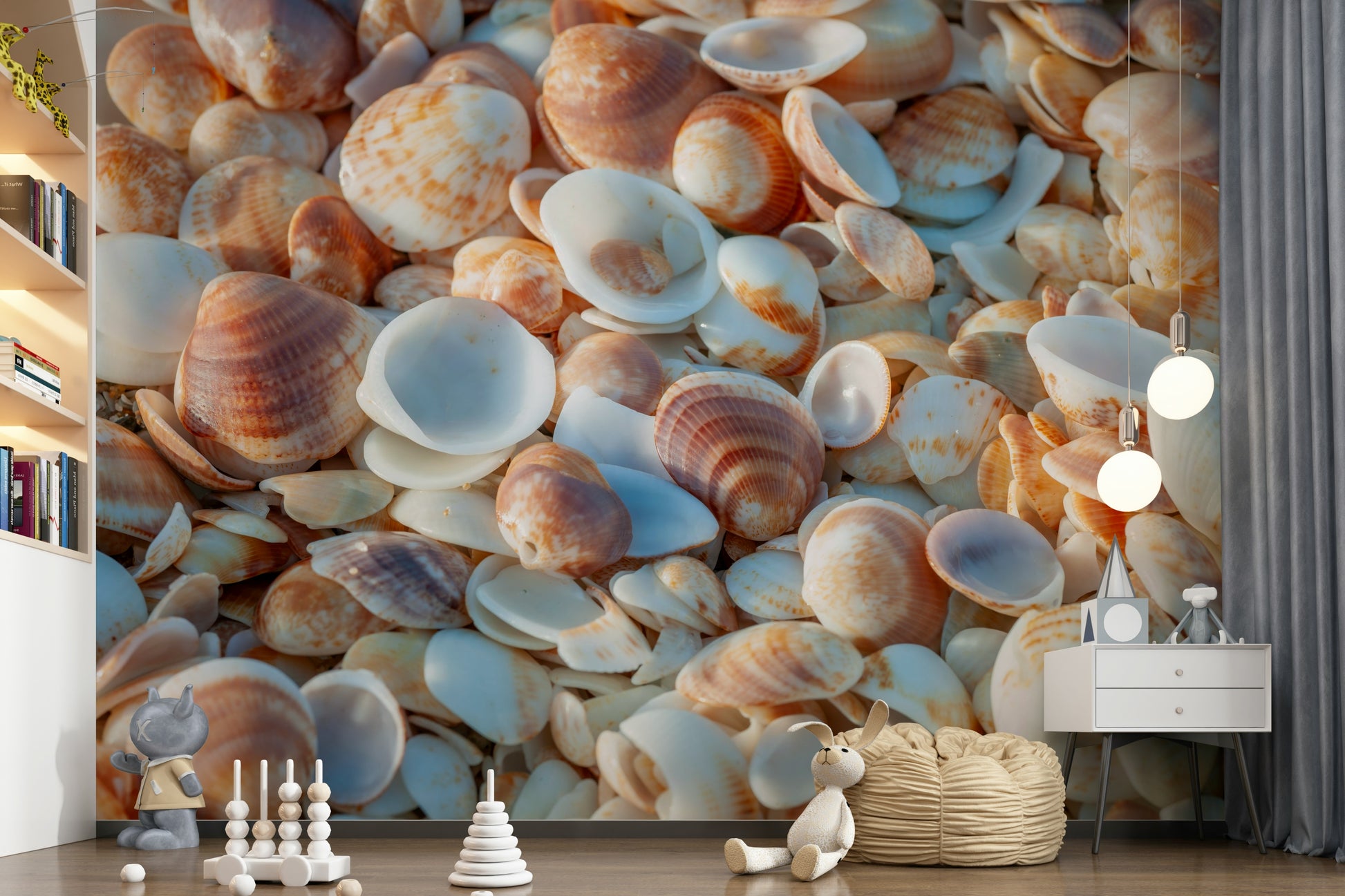 High-resolution shells Coastal Shellscape calming accent wall decor.