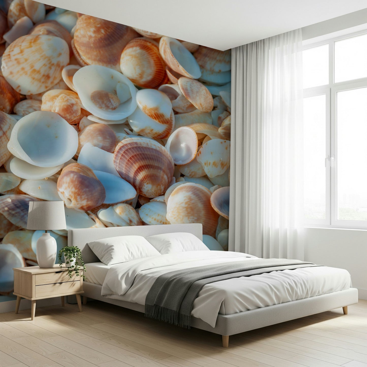 Brown and white shells Coastal Shellscape Wall Mural wall art.