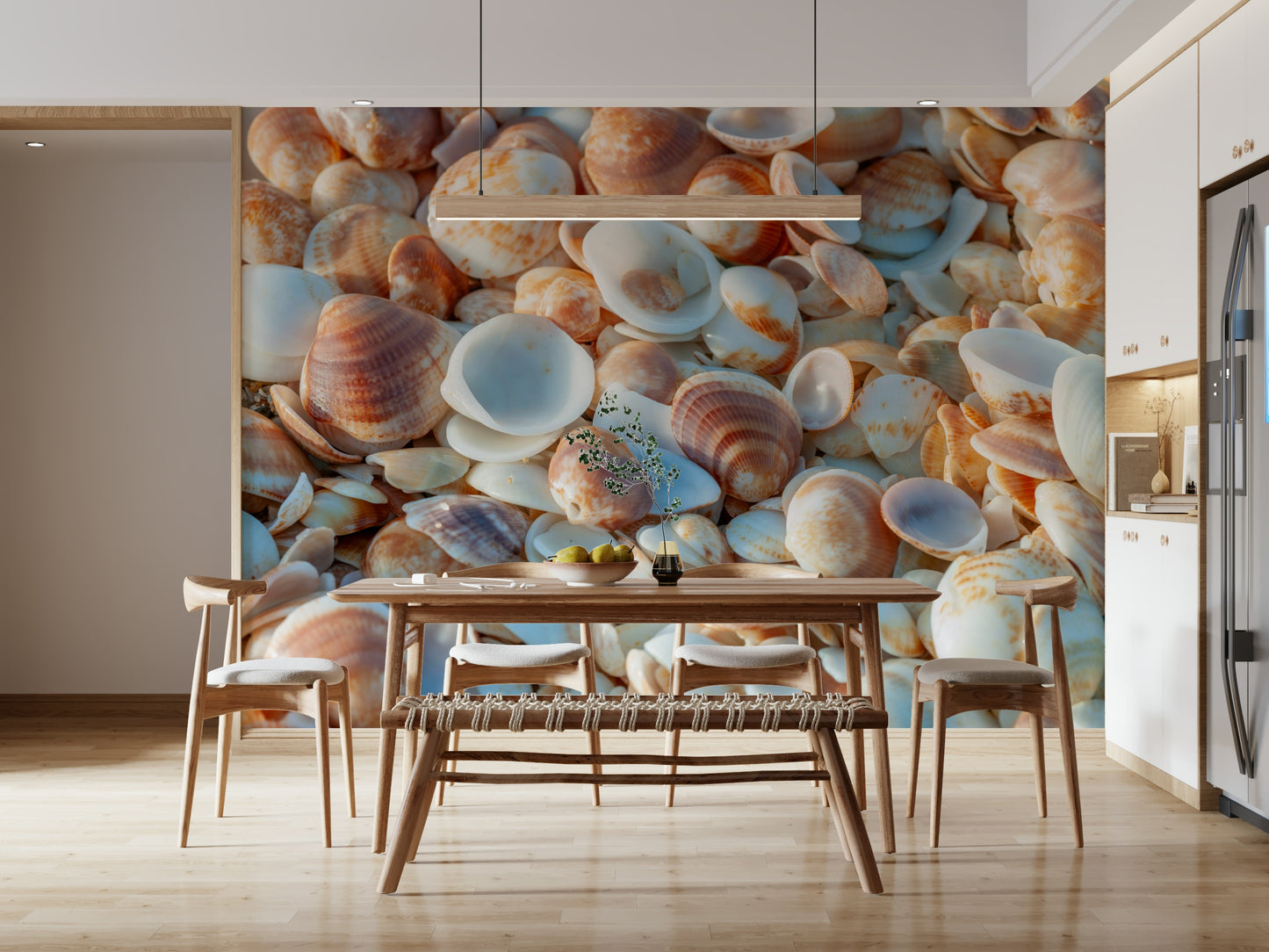 Wall Mural of white and brown sea shells, stunning texture design.