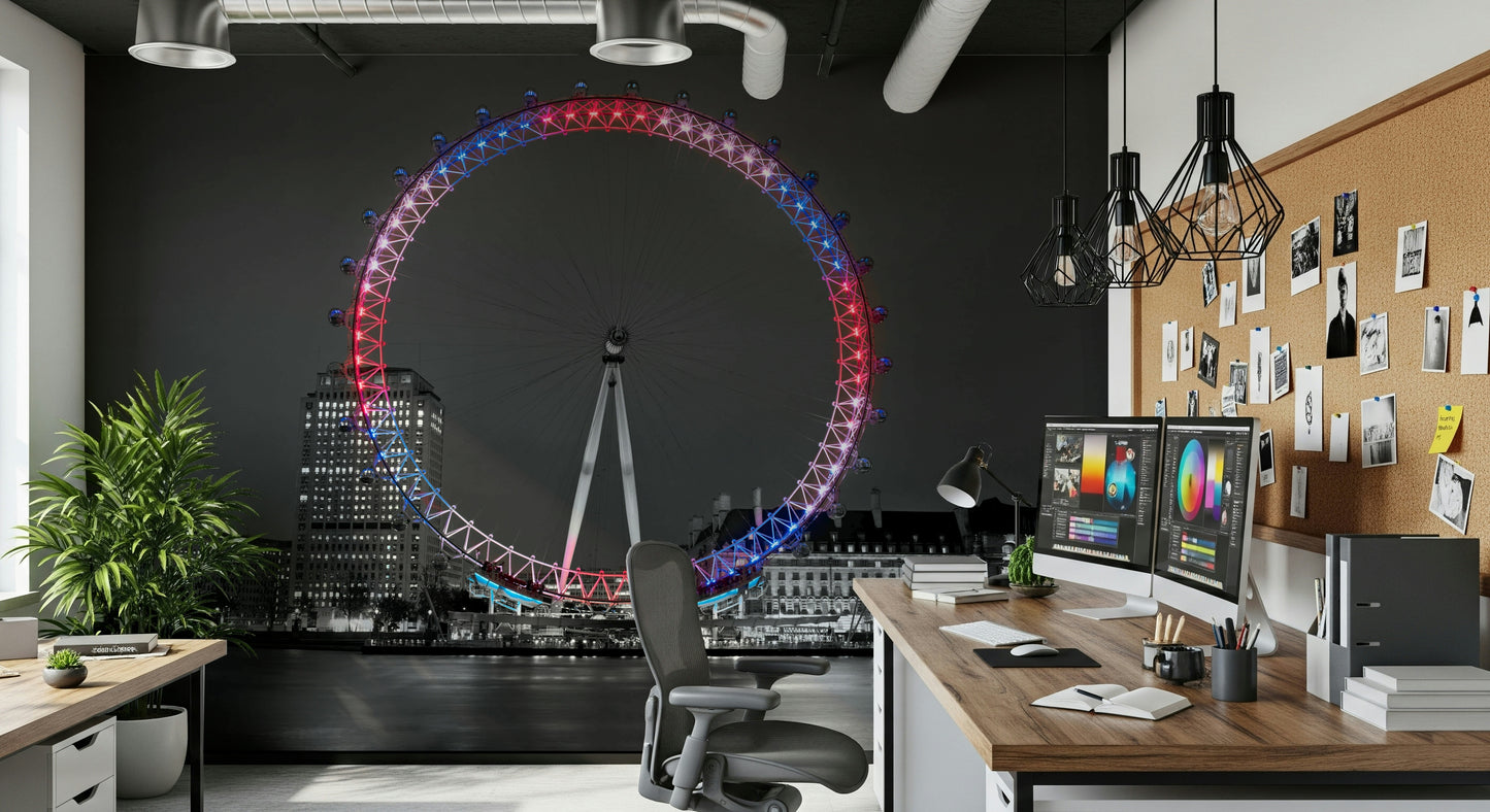 London cityscape, unique color splash effect, vibrant wallpaper design.