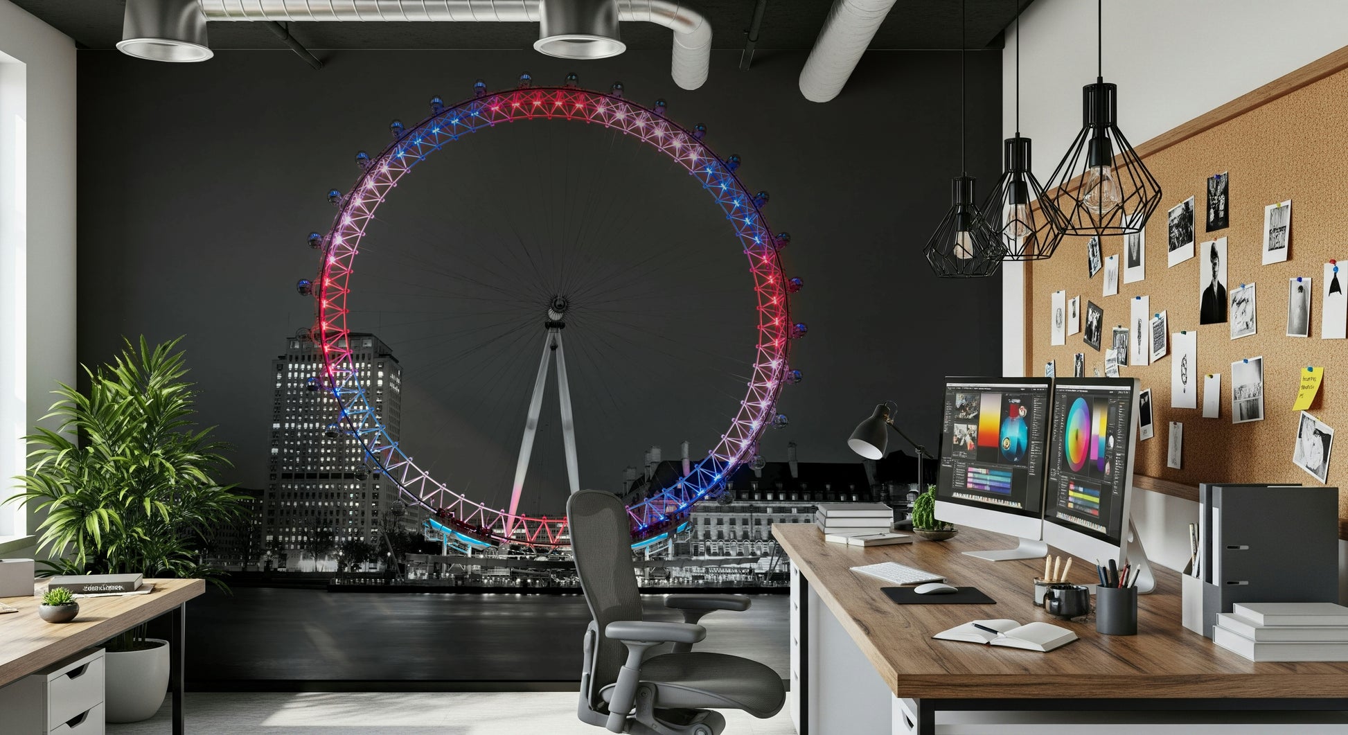 London cityscape, unique color splash effect, vibrant wallpaper design.