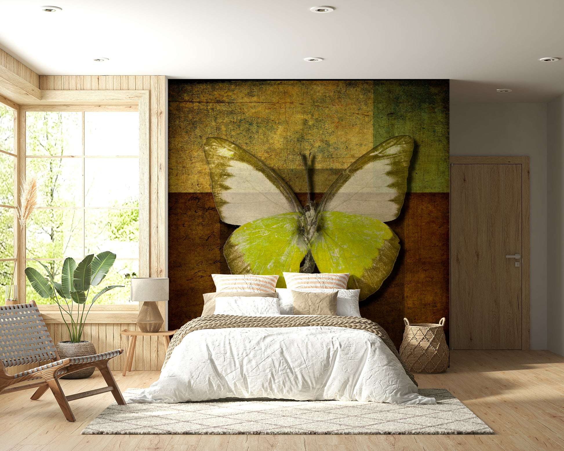 Large butterfly image, golden-yellow wings, unique artistic Wall Mural.