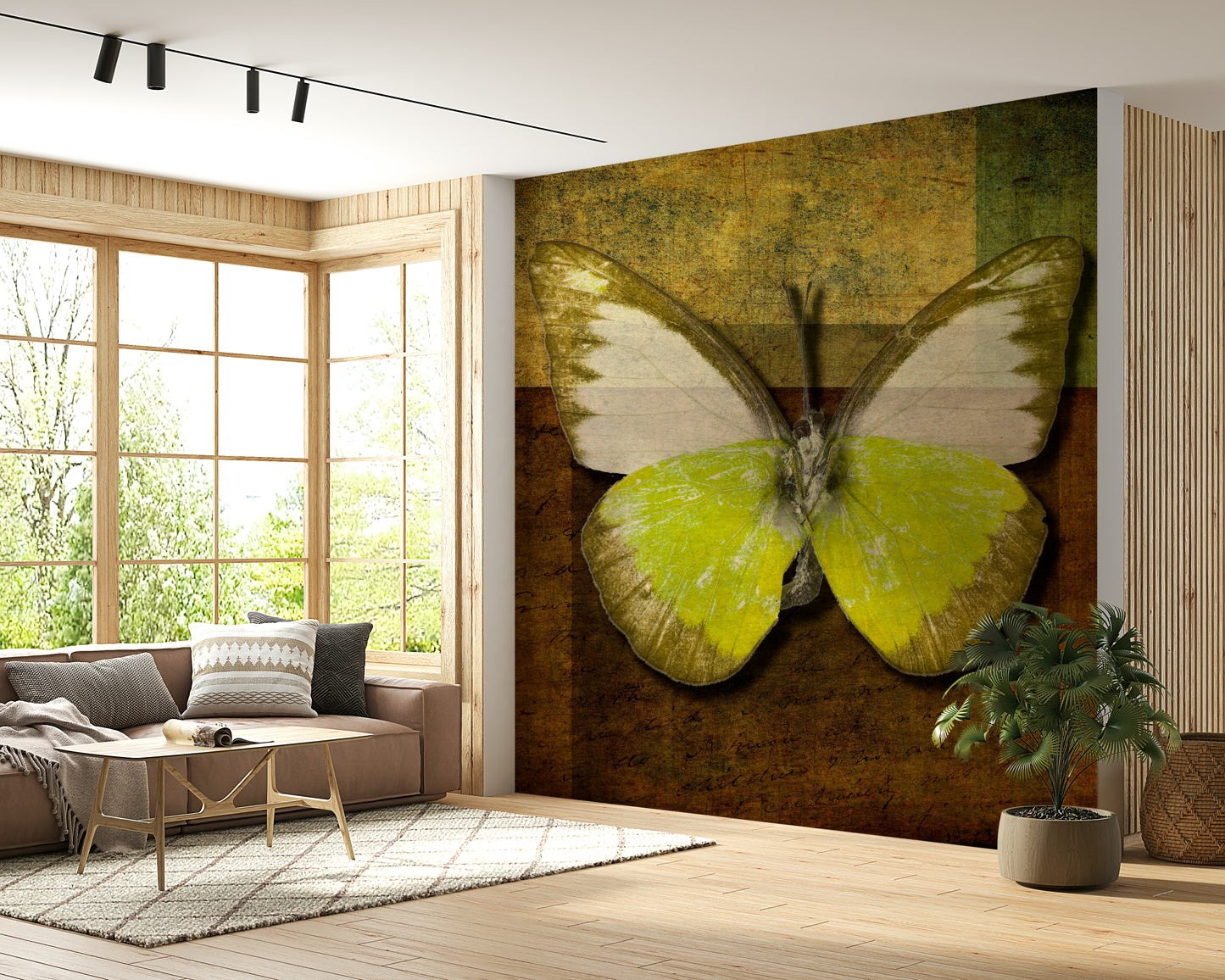 Vintage aesthetic, bold butterfly, unique yellow and brown wallpaper.