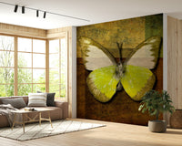Vintage aesthetic, bold butterfly, unique yellow and brown wallpaper.