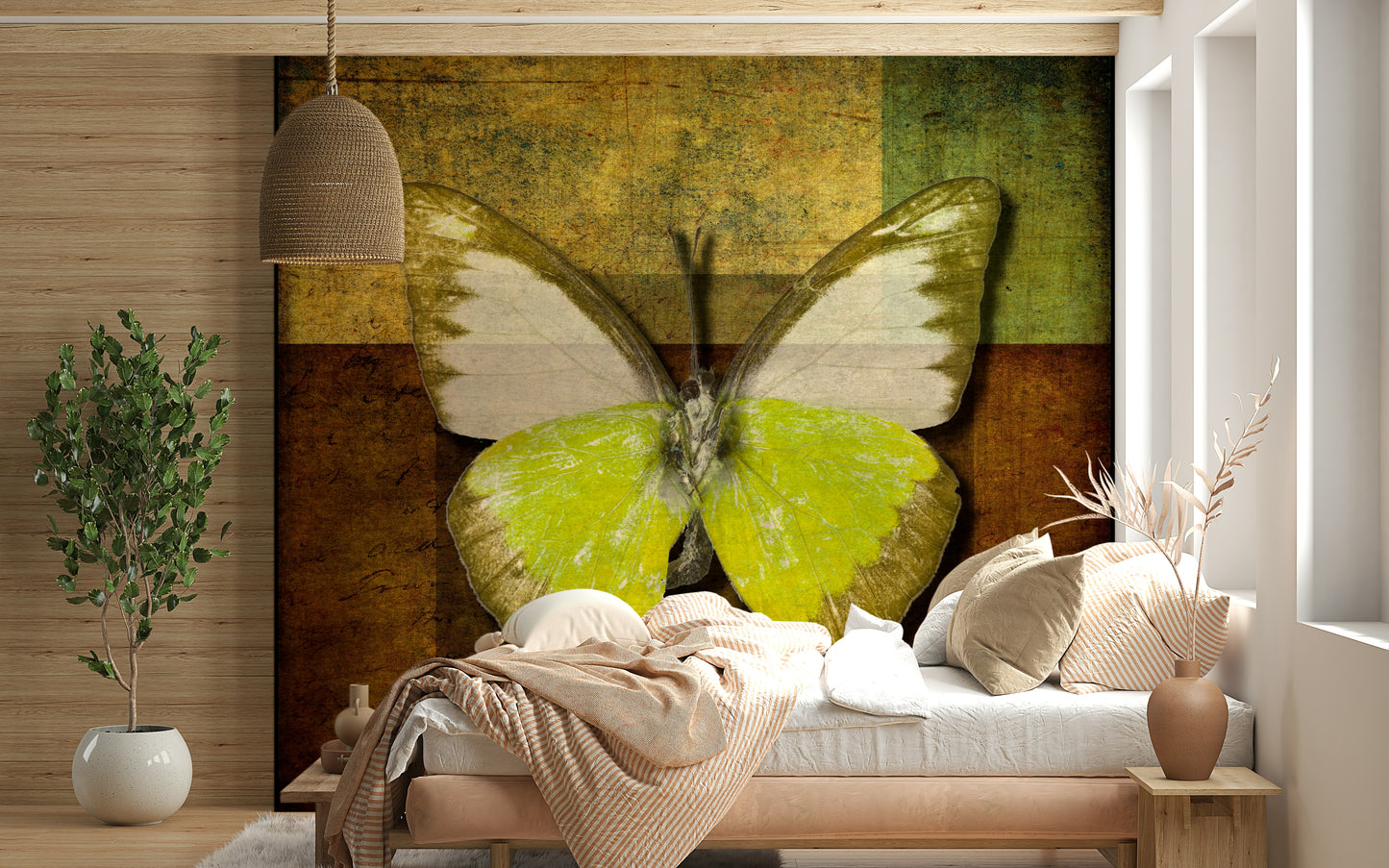 Grungy style art, striking butterfly image, unique Golden Wings decor.