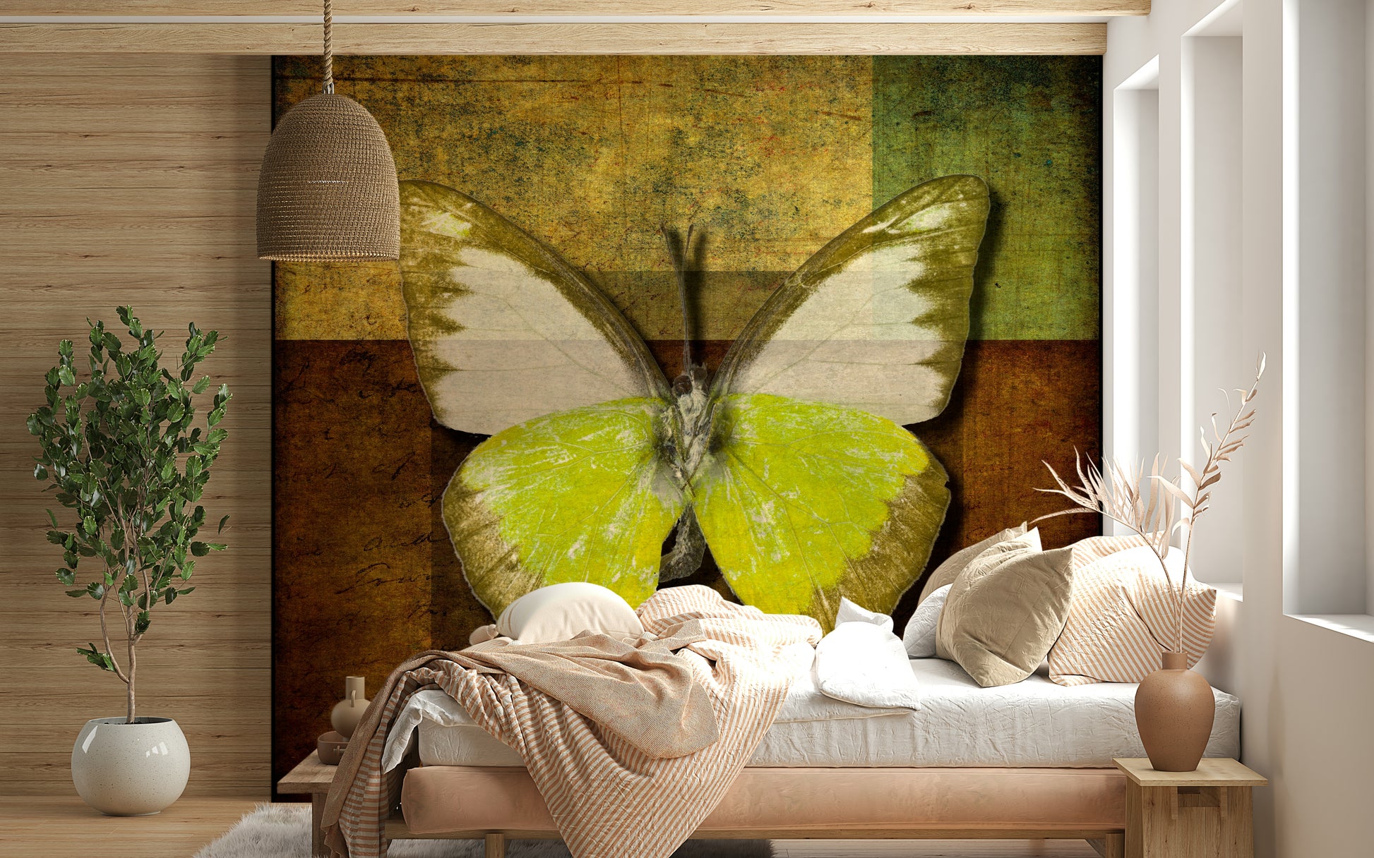 Grungy style art, striking butterfly image, unique Golden Wings decor.