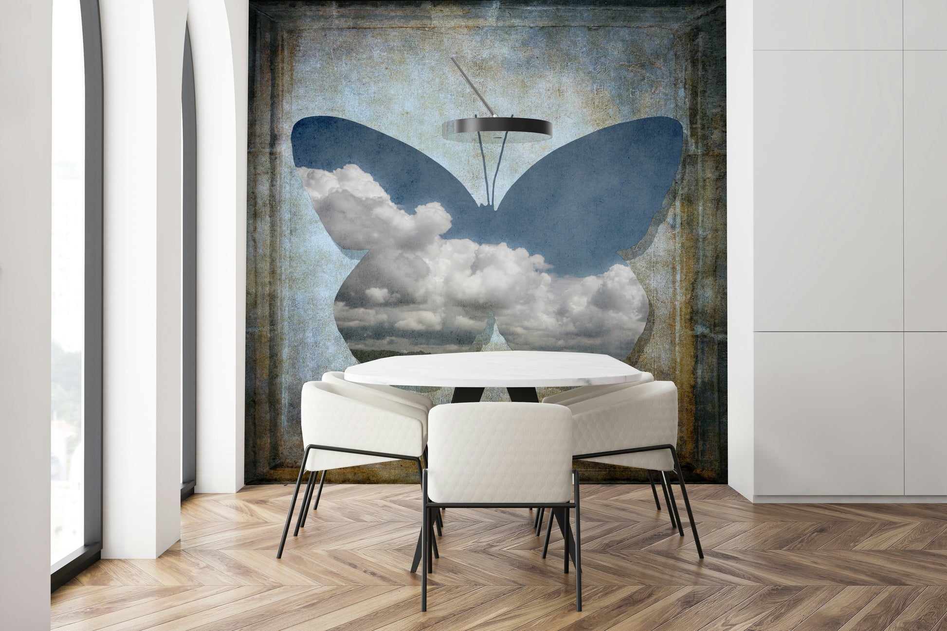 Large blue butterfly, dramatic clouds inside, stunning Wall Mural decor.