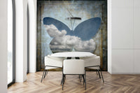 Large blue butterfly, dramatic clouds inside, stunning Wall Mural decor.
