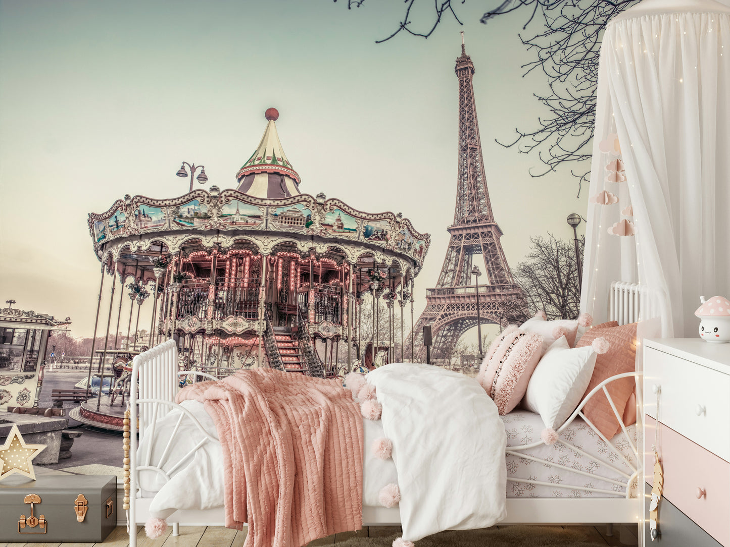 Eiffel Tower tourism Carousel and the Eiffel tower  wallcovering design.