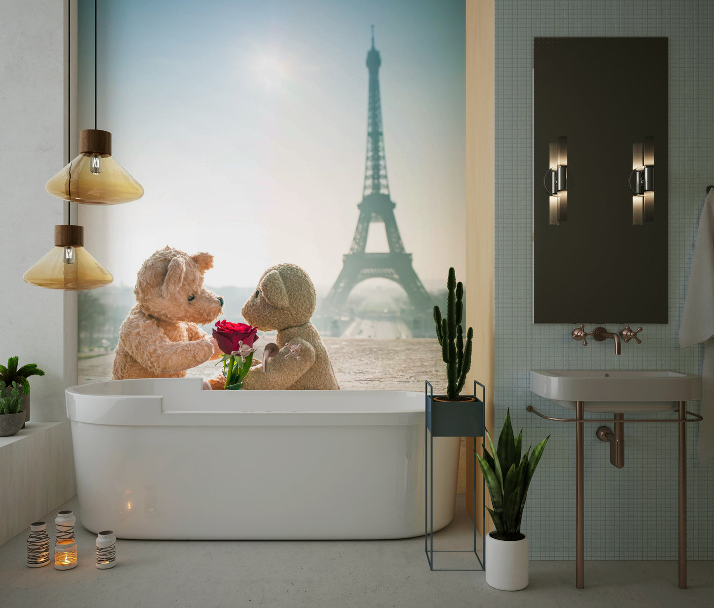 Red rose gesture Bears in Love for nurseries and kids.