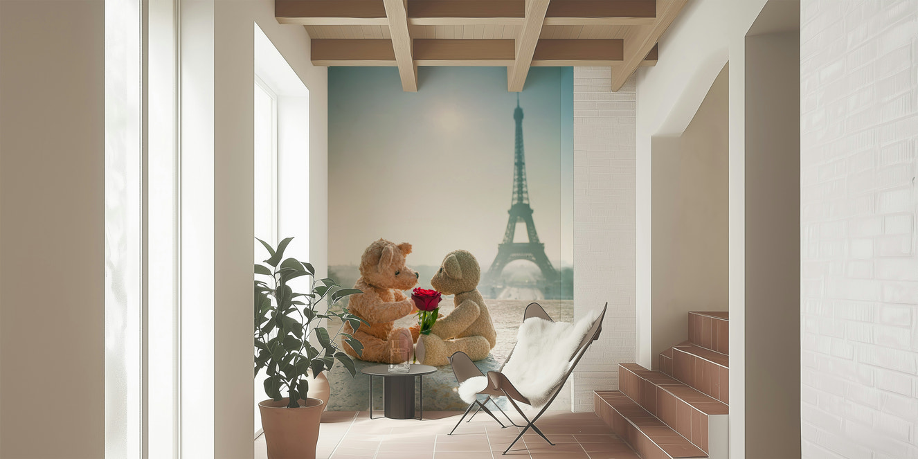 Sweet teddy bears Bears in Love Wall Mural, children's room wallpaper.