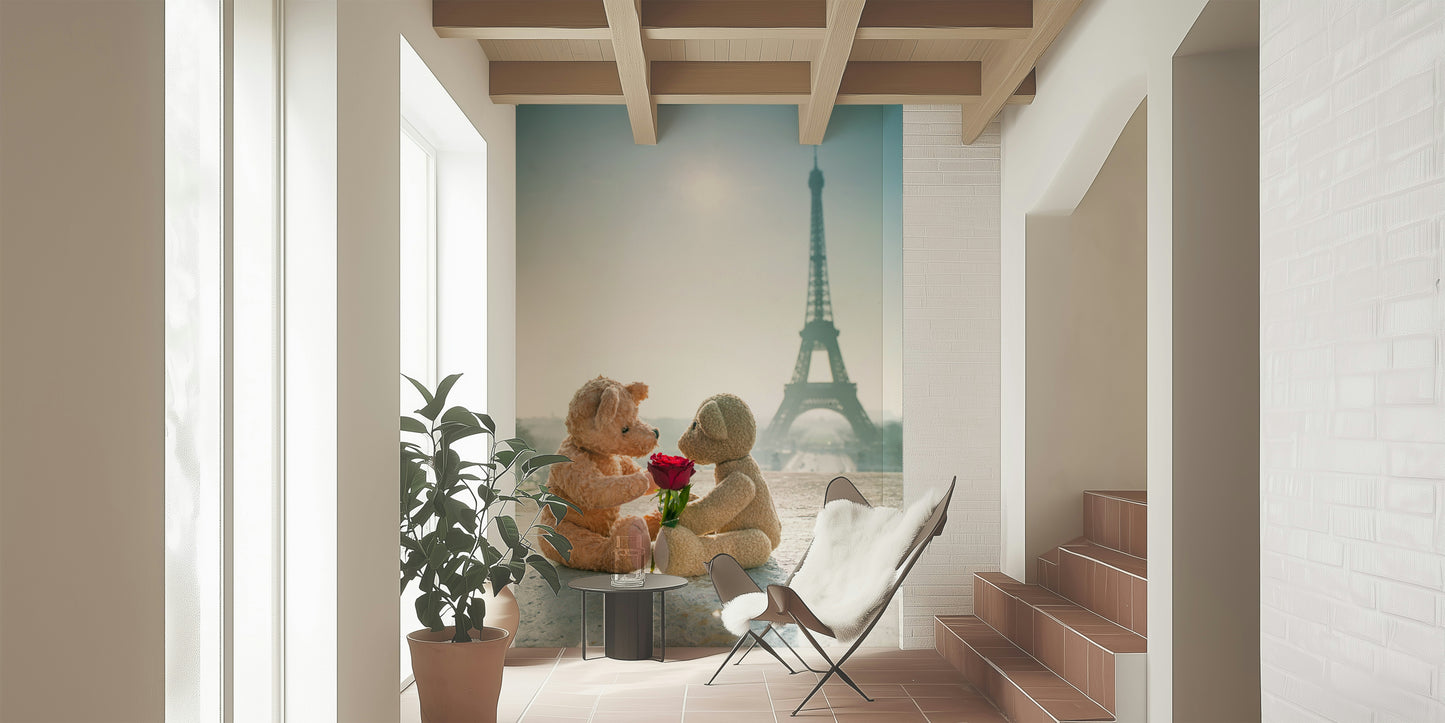 Sweet teddy bears Bears in Love Wall Mural, children's room wallpaper.