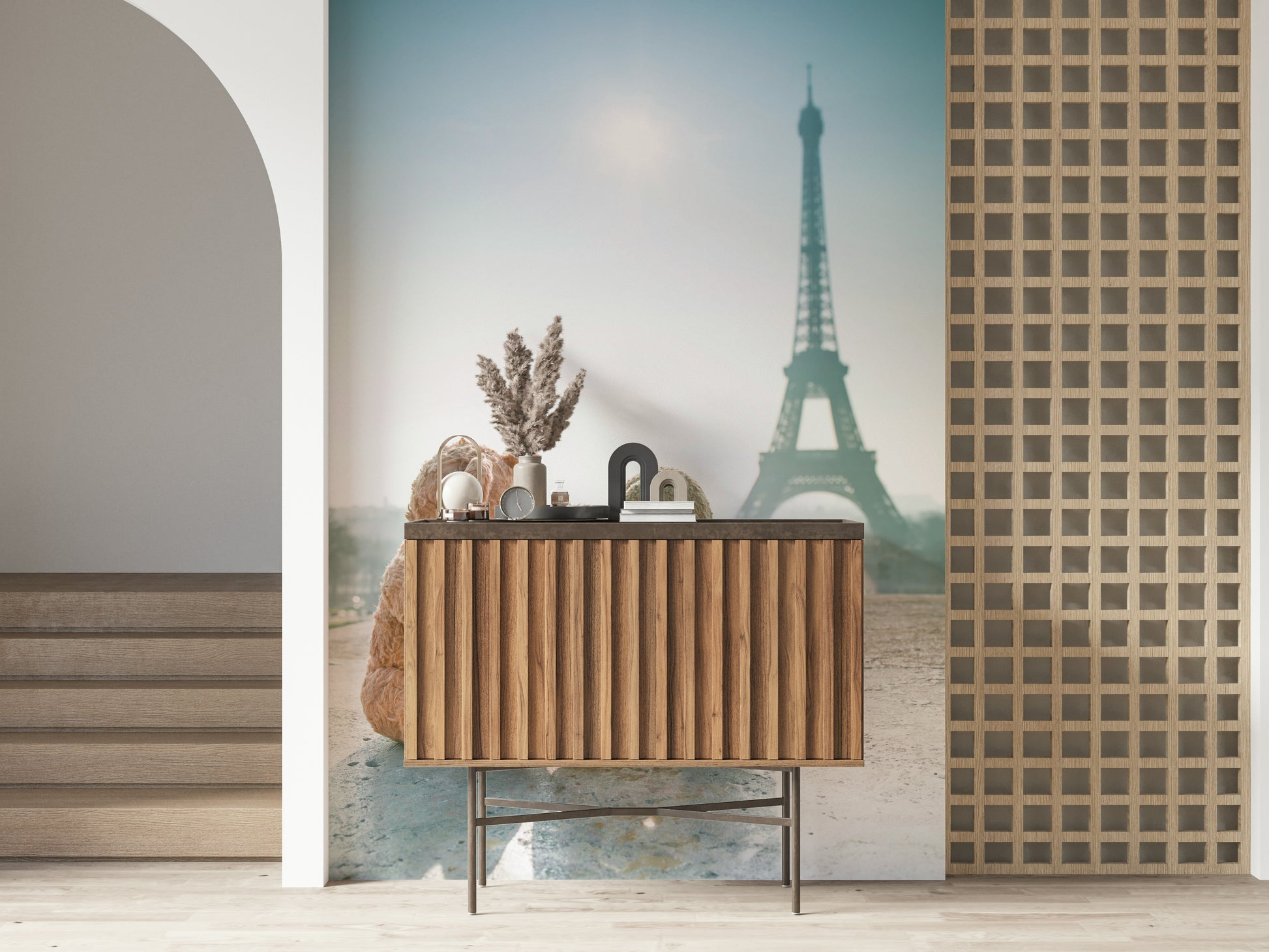 Whimsical Parisian Bears in Love Wall Mural, stunning kids room art.