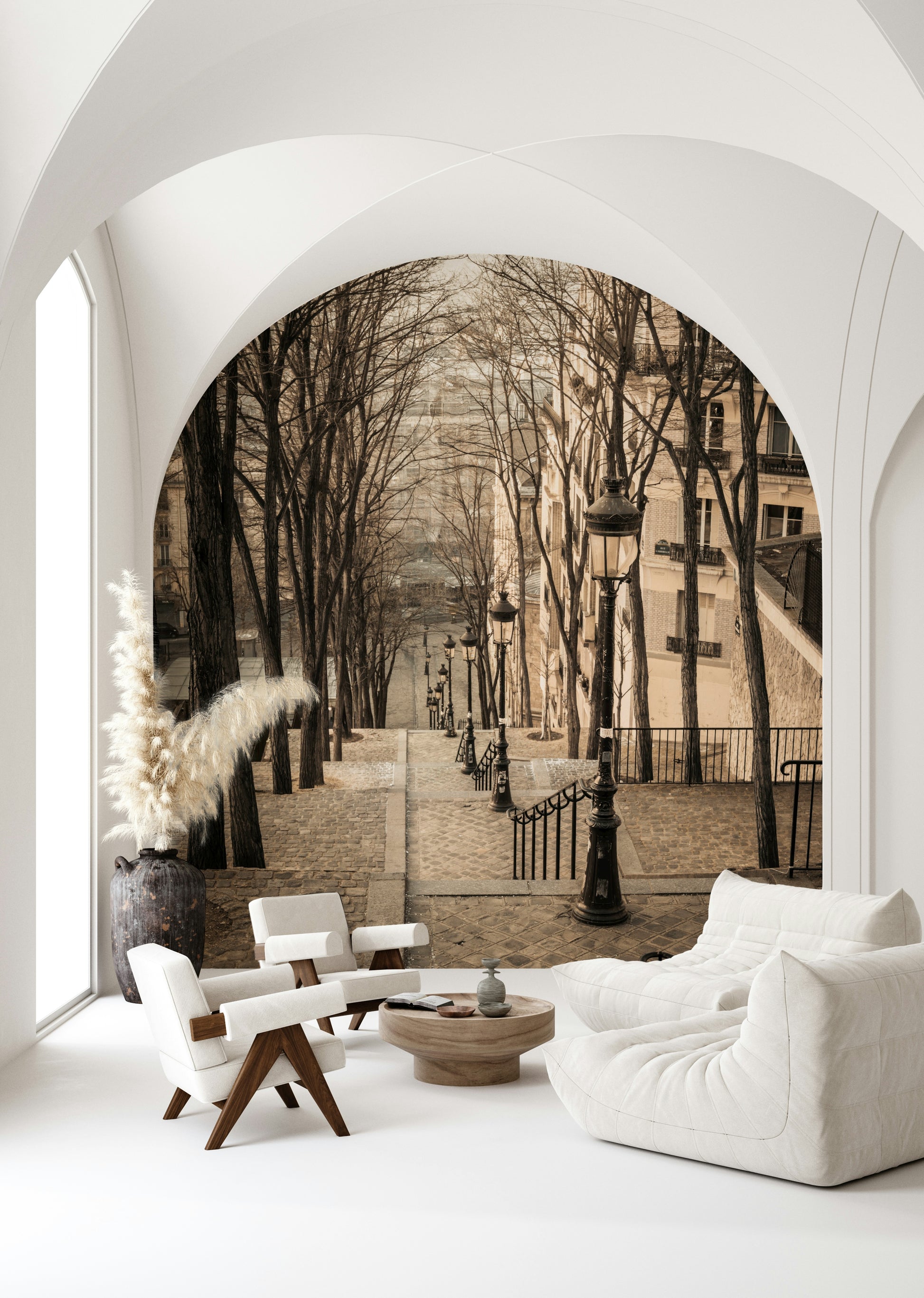 Classic Parisian view Montmartre stairs beautiful street photography wallpaper.