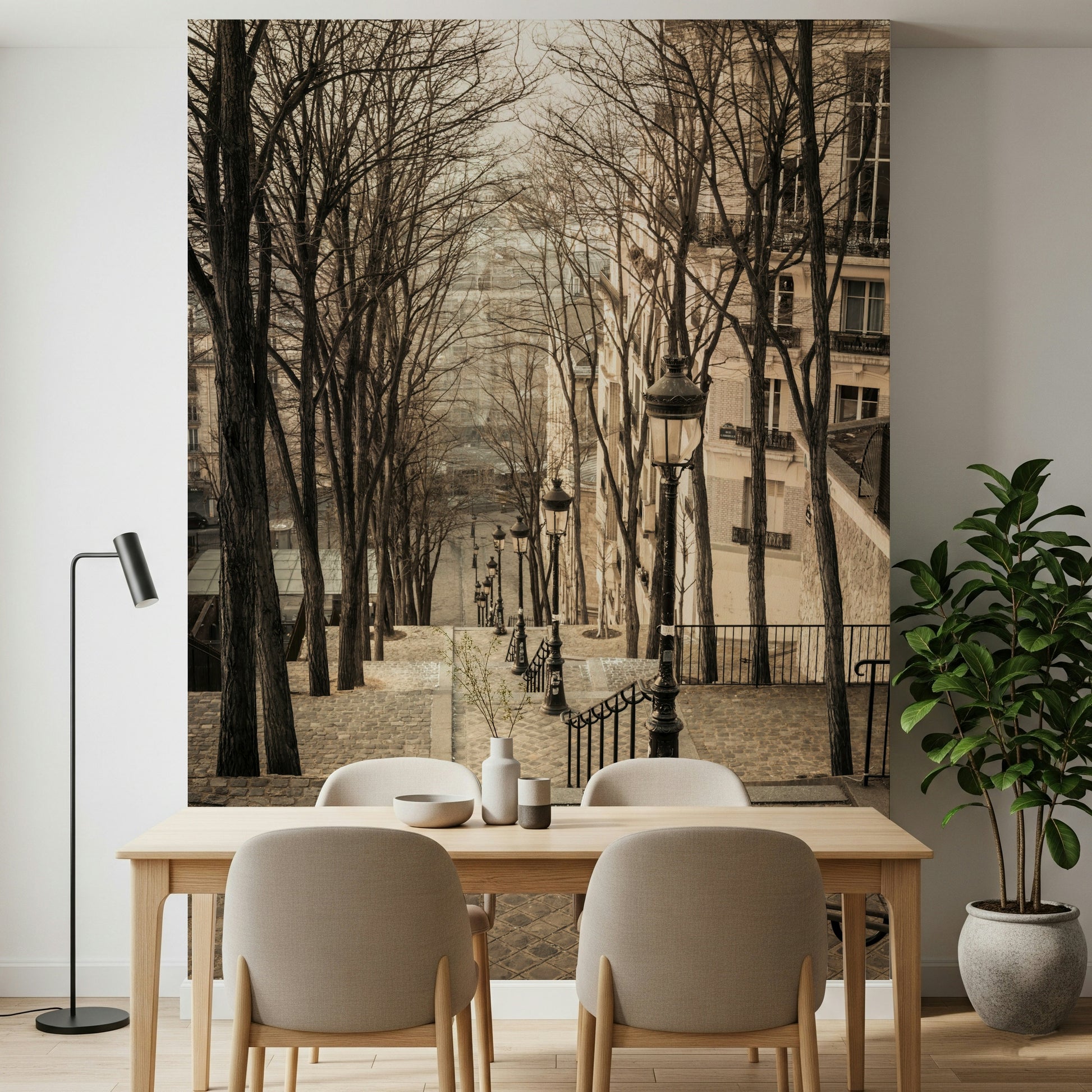 Cobblestone path Montmartre stairs Wall Mural, unique wallcovering art.