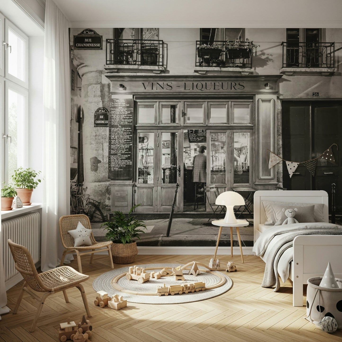 Dramatic Paris cafe A Parisian Noir Wallpaper, gorgeous wall mural.