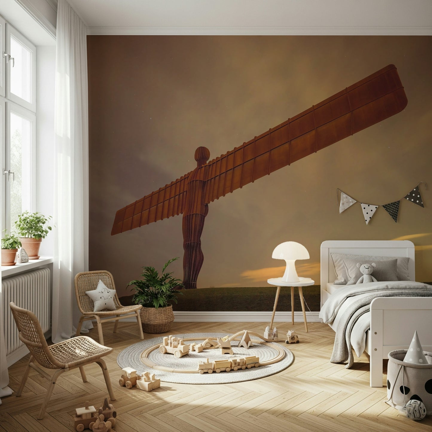 Northern England landmark Angel of the North Wall Mural, unique artistic wallpaper for walls.
