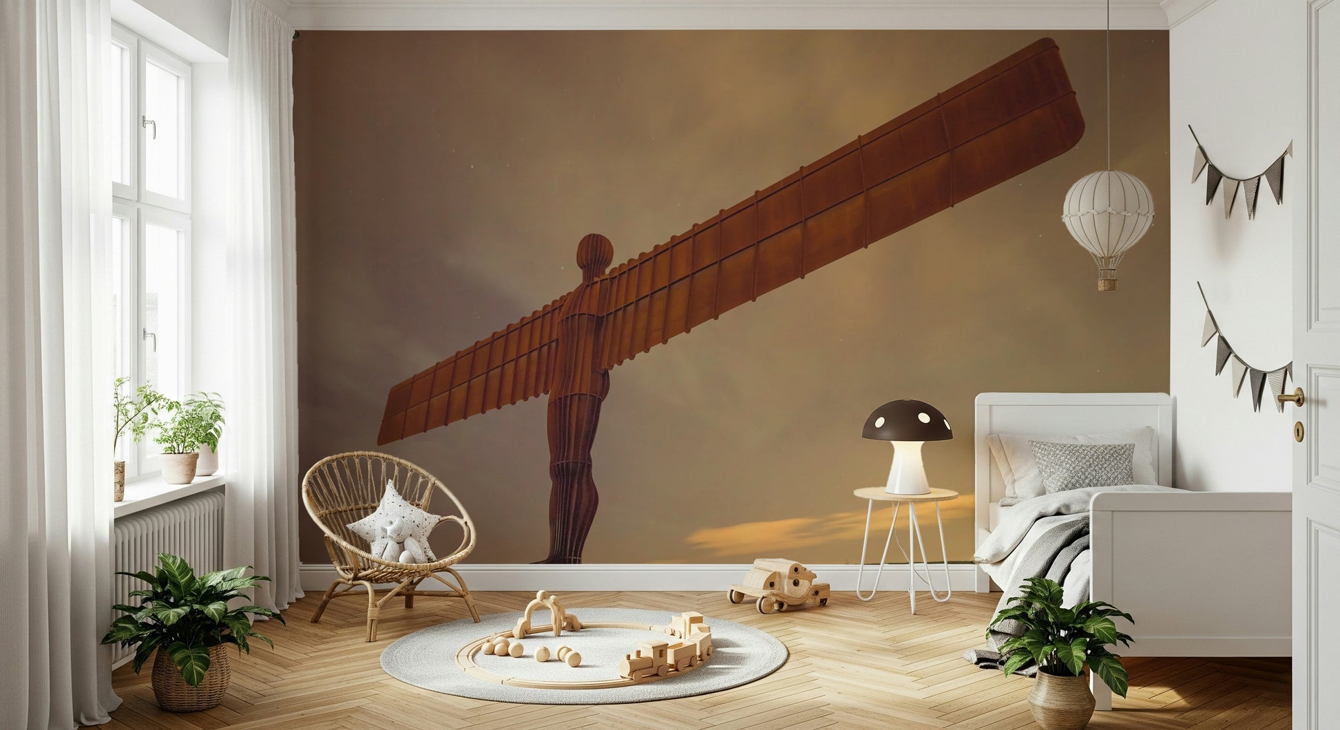 Low angle perspective Angel of the North Wall Mural, powerful peel and stick wallpaper.
