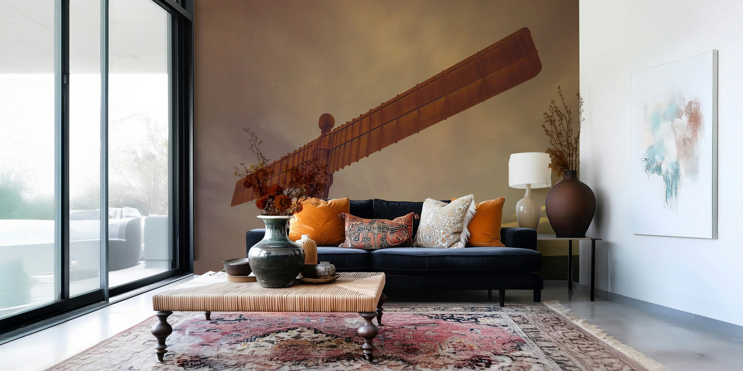 Rusted iron figure Angel of the North Wall Mural, premium quality feature wallcovering.