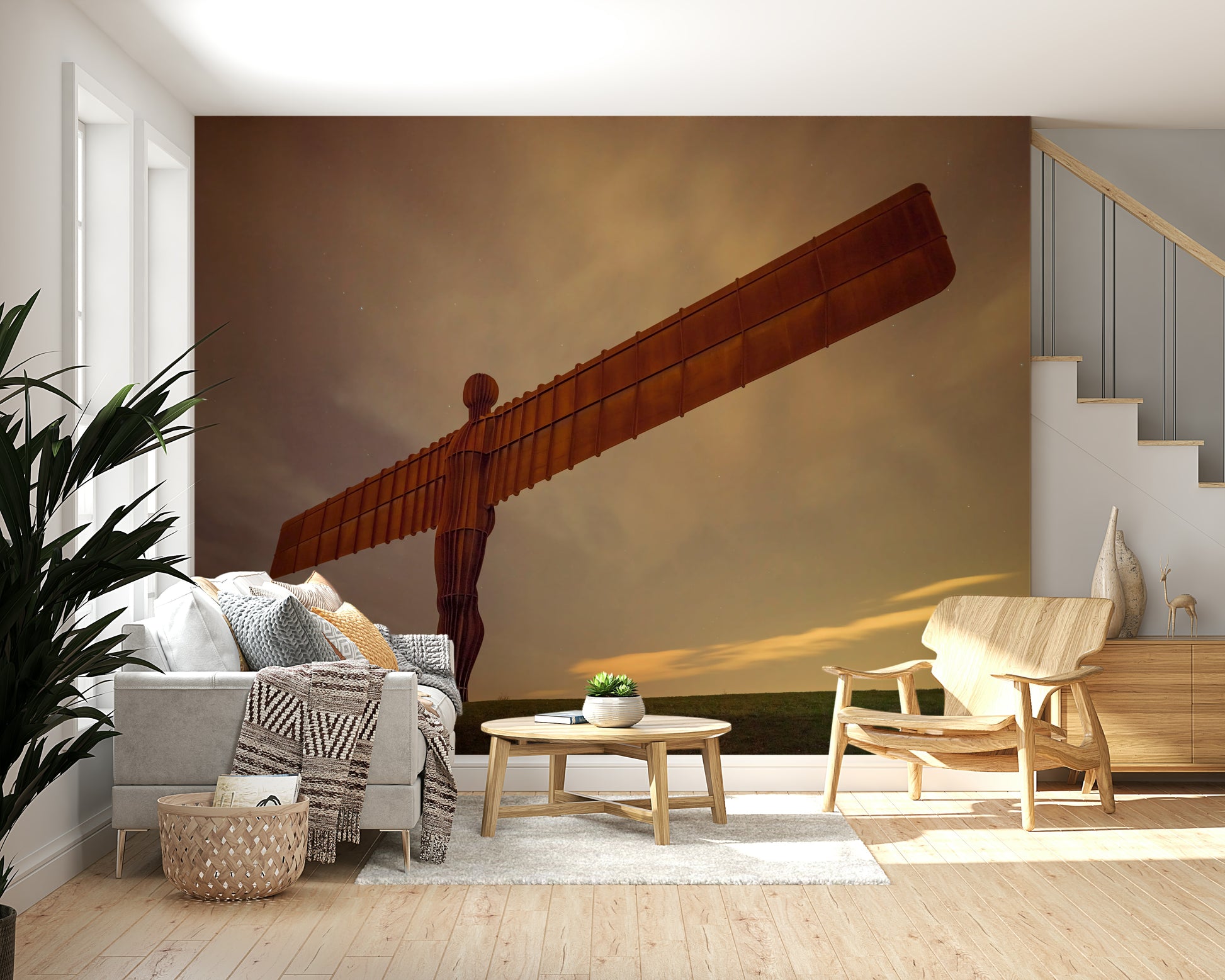 Vast wingspan artwork Angel of the North Wall Mural, impressive modern wall decor.