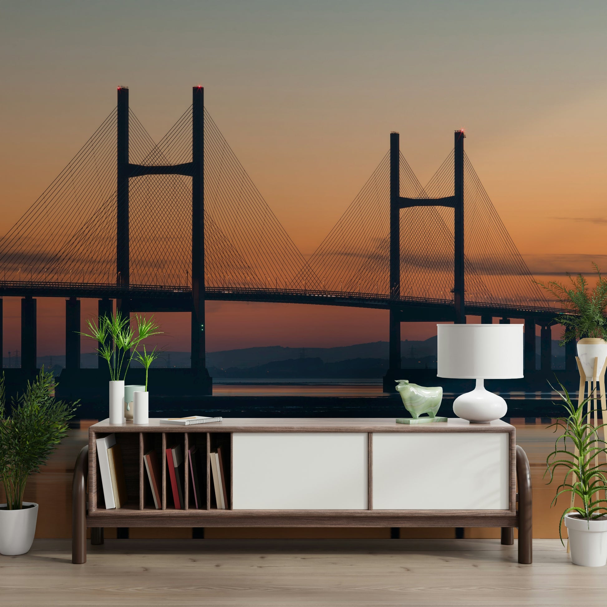 South Wales landmark Severn Bridge at Dusk Wall Mural, stunning home wall art.