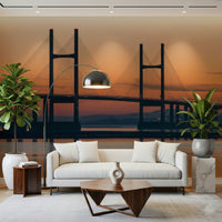 Sunset over the river Severn Bridge at Dusk Wall Mural, striking scenic accent wall.