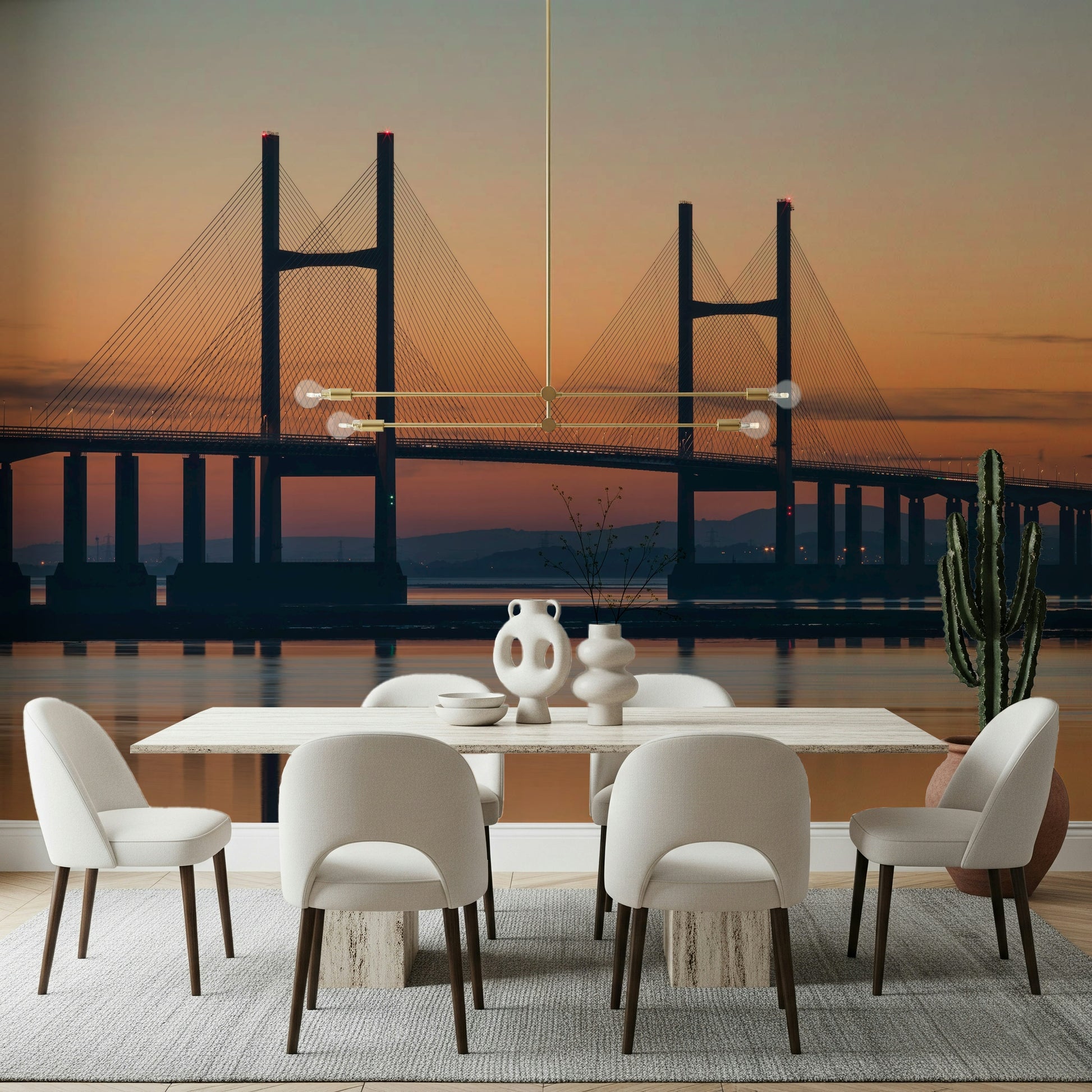 Engineering structure Severn Bridge at Dusk Wall Mural, unique wallpaper for walls design.