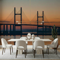 Engineering structure Severn Bridge at Dusk Wall Mural, unique wallpaper for walls design.