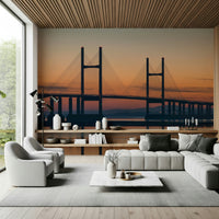 Dynamic water reflection Severn Bridge at Dusk Wall Mural, beautiful wallpaper for walls.