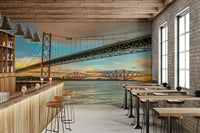 Vibrant sunset Bridging the Sky Wall Mural over the spectacular dual bridges.