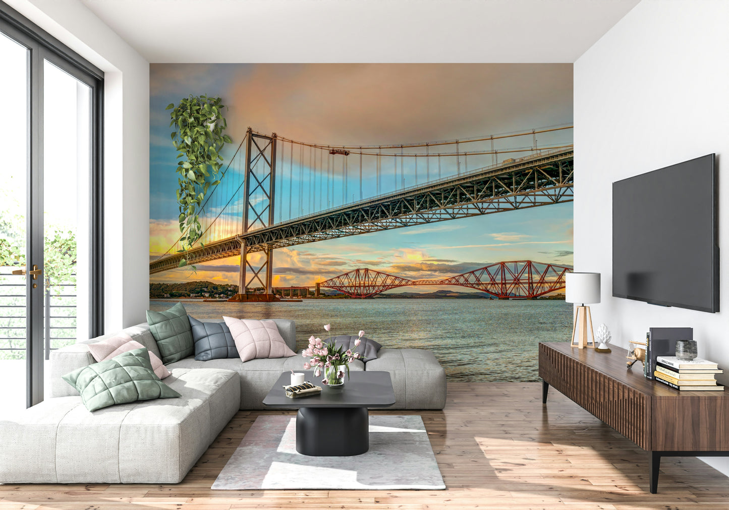 River scene Bridging the Sky Wall Mural, gorgeous interior accent wall.